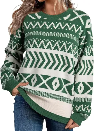 Dokotoo Womens Sweaters Casual Lightweight Round Neck Colorblock Striped Sweaters Long Sleeve Abstract Pullover Jumper Tops