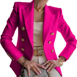 Double Breasted Blazer Women Gold Button Notch Suit Jacket Long Sleeve Business Casual Lapel Coat for Work