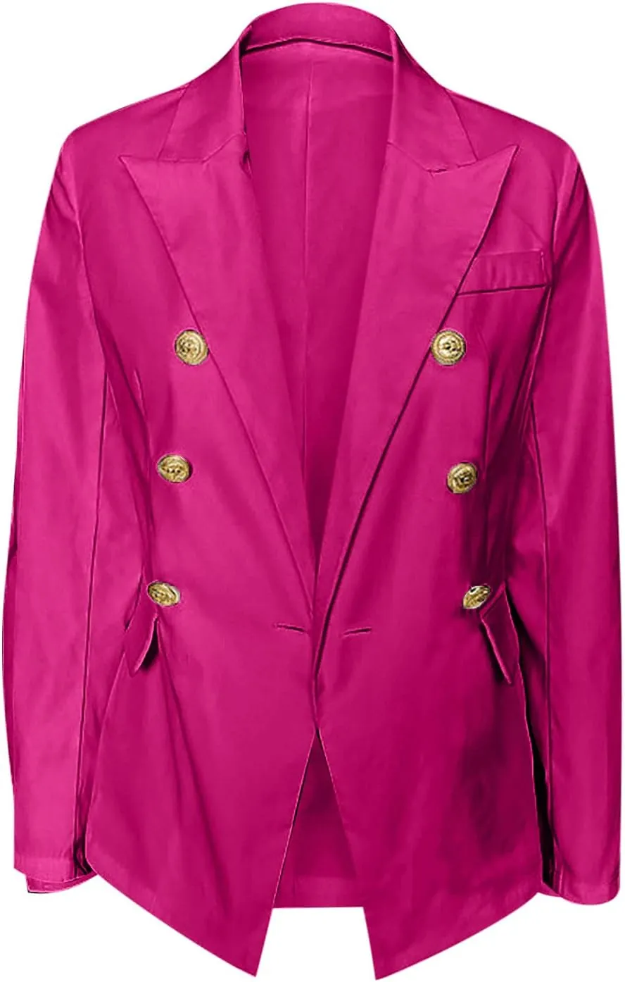 Double Breasted Blazer Women Gold Button Notch Suit Jacket Long Sleeve Business Casual Lapel Coat for Work