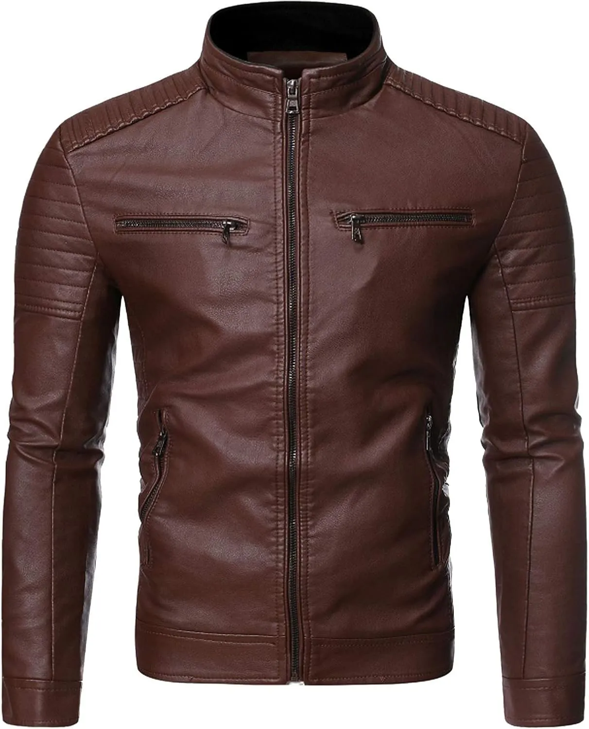 DuDubaby Winter Men's Casual Stand Collar Leather Jacket Coat
