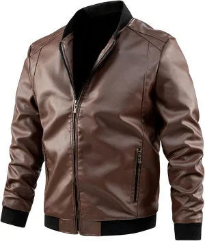 evzosrz Mens Lightweight Faux Leather Jacket Casual Motorcycle Slim Fit Vintage Classic Bomber Jackets Zip Coat Outwear
