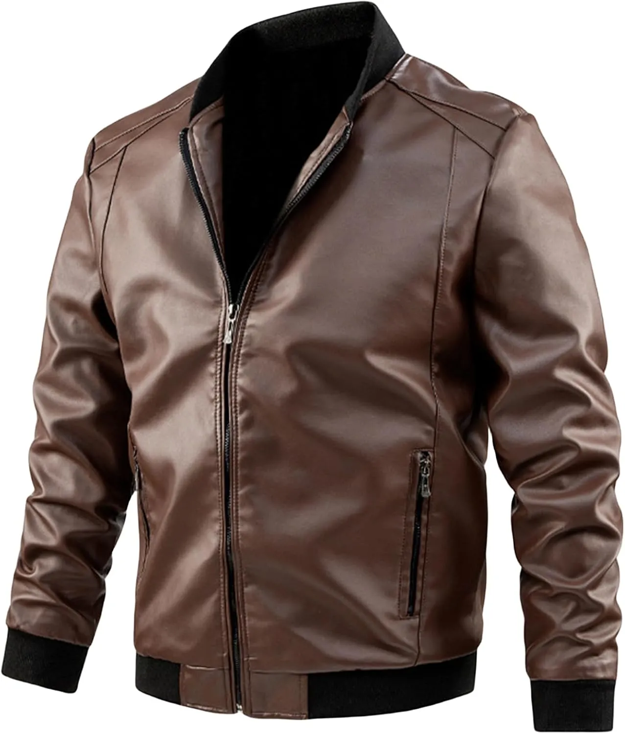 evzosrz Mens Lightweight Faux Leather Jacket Casual Motorcycle Slim Fit Vintage Classic Bomber Jackets Zip Coat Outwear