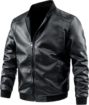 evzosrz Mens Lightweight Faux Leather Jacket Casual Motorcycle Slim Fit Vintage Classic Bomber Jackets Zip Coat Outwear