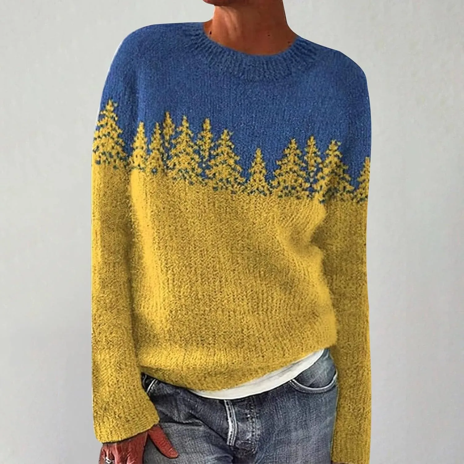 Fair Isle Sweater Women Plus Size Vintage Sweater Crewneck Long Sleeve Fair Isle Comfy Knited Pullover Sweater Tops