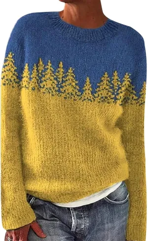 Fair Isle Sweater Women Plus Size Vintage Sweater Crewneck Long Sleeve Fair Isle Comfy Knited Pullover Sweater Tops