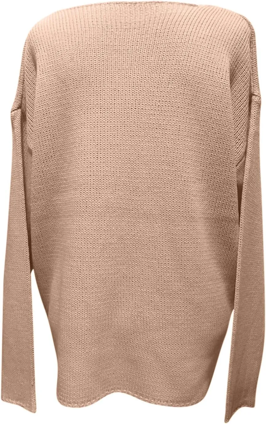 Fall Sweaters for Women Loose Lightweight Pullover Sweaters Scoop Neck Ribbed Knitted Sweaters Casual Jumper Tops