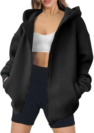 Fall Sweatshirts for Women Full Zip Up Hoodies Oversized Sweatshirt Y2K Clothing Casual Classic Jacket with Pockets