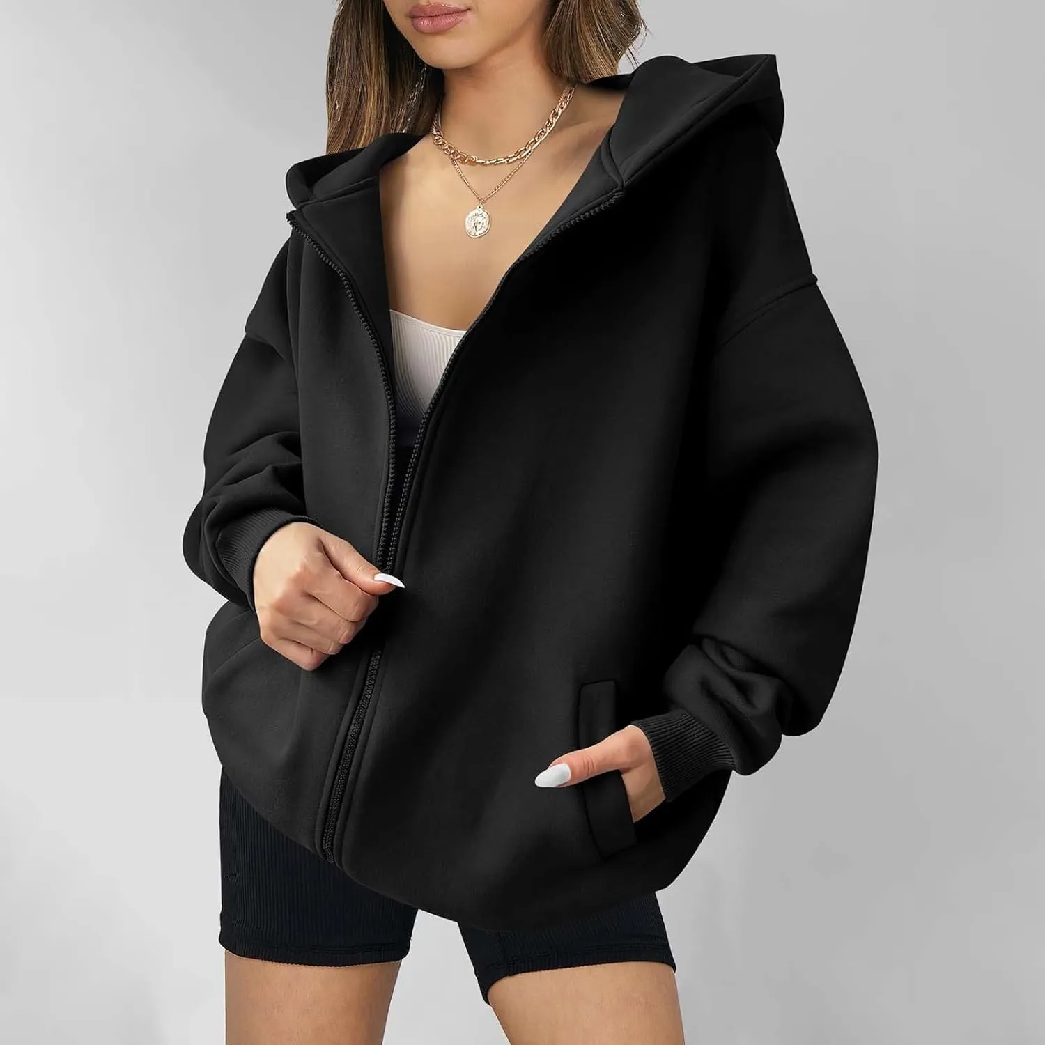 Fall Sweatshirts for Women Full Zip Up Hoodies Oversized Sweatshirt Y2K Clothing Casual Classic Jacket with Pockets