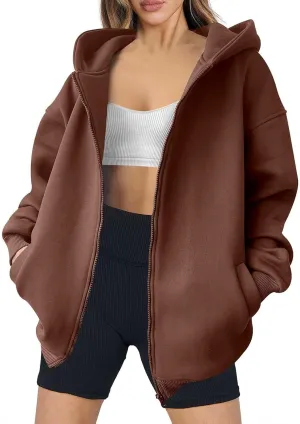 Fall Sweatshirts for Women Full Zip Up Hoodies Oversized Sweatshirt Y2K Clothing Casual Classic Jacket with Pockets