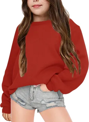 Fanway&EC Girls Casual Crewneck Sweatshirts Long Sleeve Cute Pullover Oversized Lightweight Fleece Tops