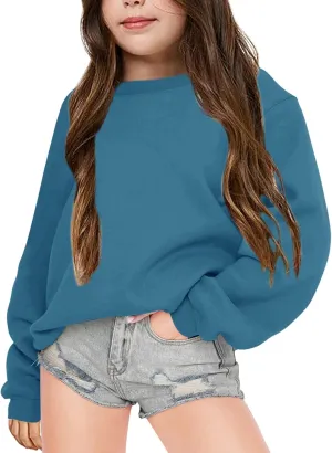 Fanway&EC Girls Casual Crewneck Sweatshirts Long Sleeve Cute Pullover Oversized Lightweight Fleece Tops