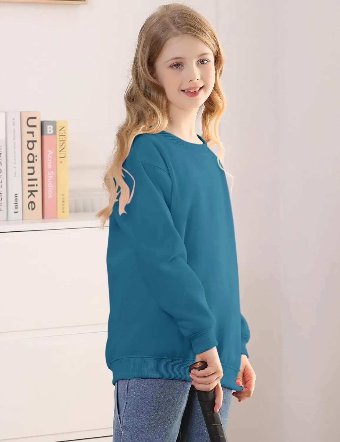Fanway&EC Girls Casual Crewneck Sweatshirts Long Sleeve Cute Pullover Oversized Lightweight Fleece Tops