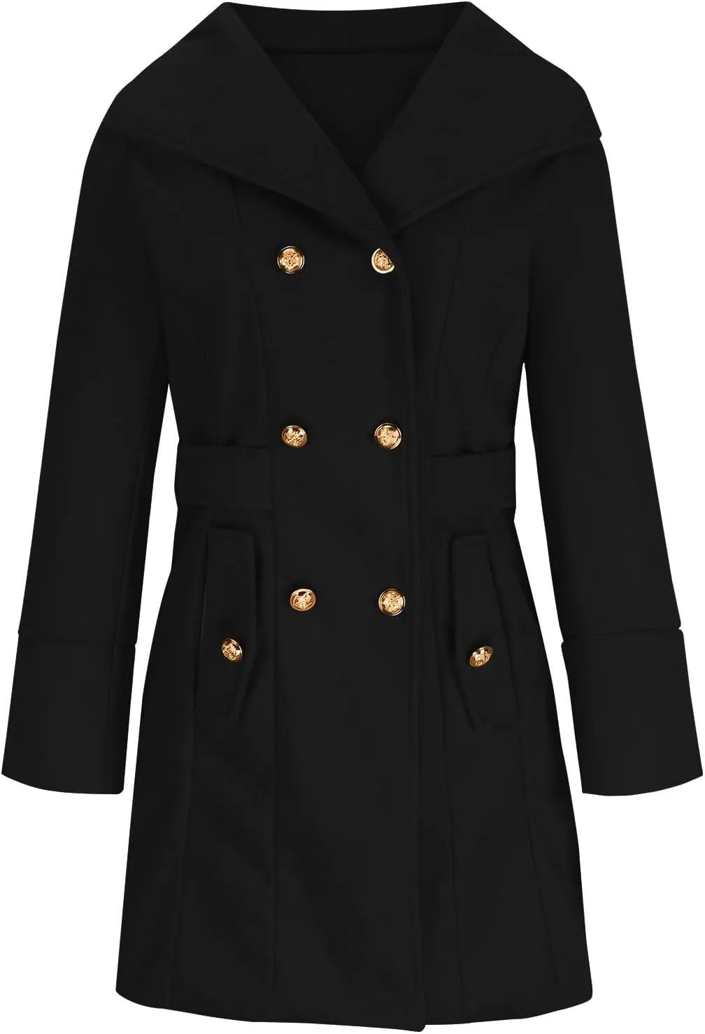 fartey 2024 Womens Winter Coats Casual Notch Lapel Mid-Long Trench Coat Wool Blend Warm Soft Pea Coat With Pockets