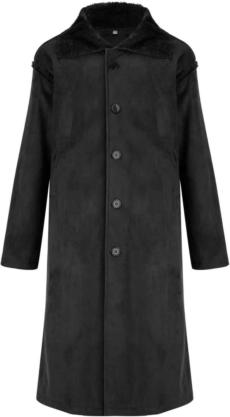 Faux Fur Coat Men, Mens Fur Collar Suede Leather Trench Coat Winter Sherpa Lined Shearling Sheepskin Leather Jackets