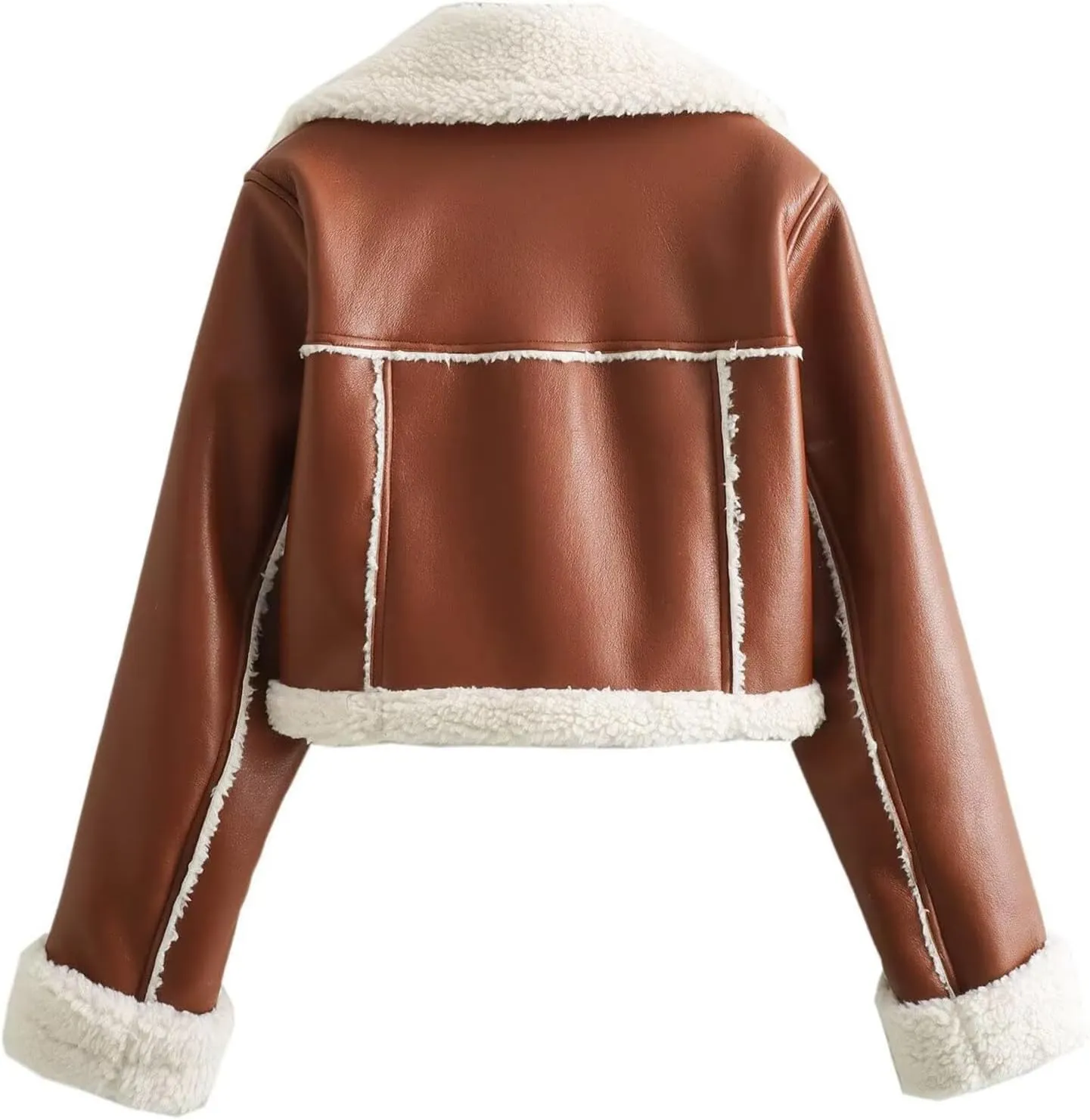 Faux Leather Jacket for Women Cropped Sherpa Lined Jacket Coat Faux Shearing Fur Warm Coat Thicken Fleece Lined Parka