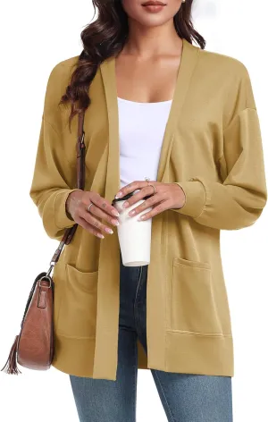 Feiersi Women's Open Front Cardigans Long Sleeve Casual with Pockets Knit Cardigan Soft Outwear