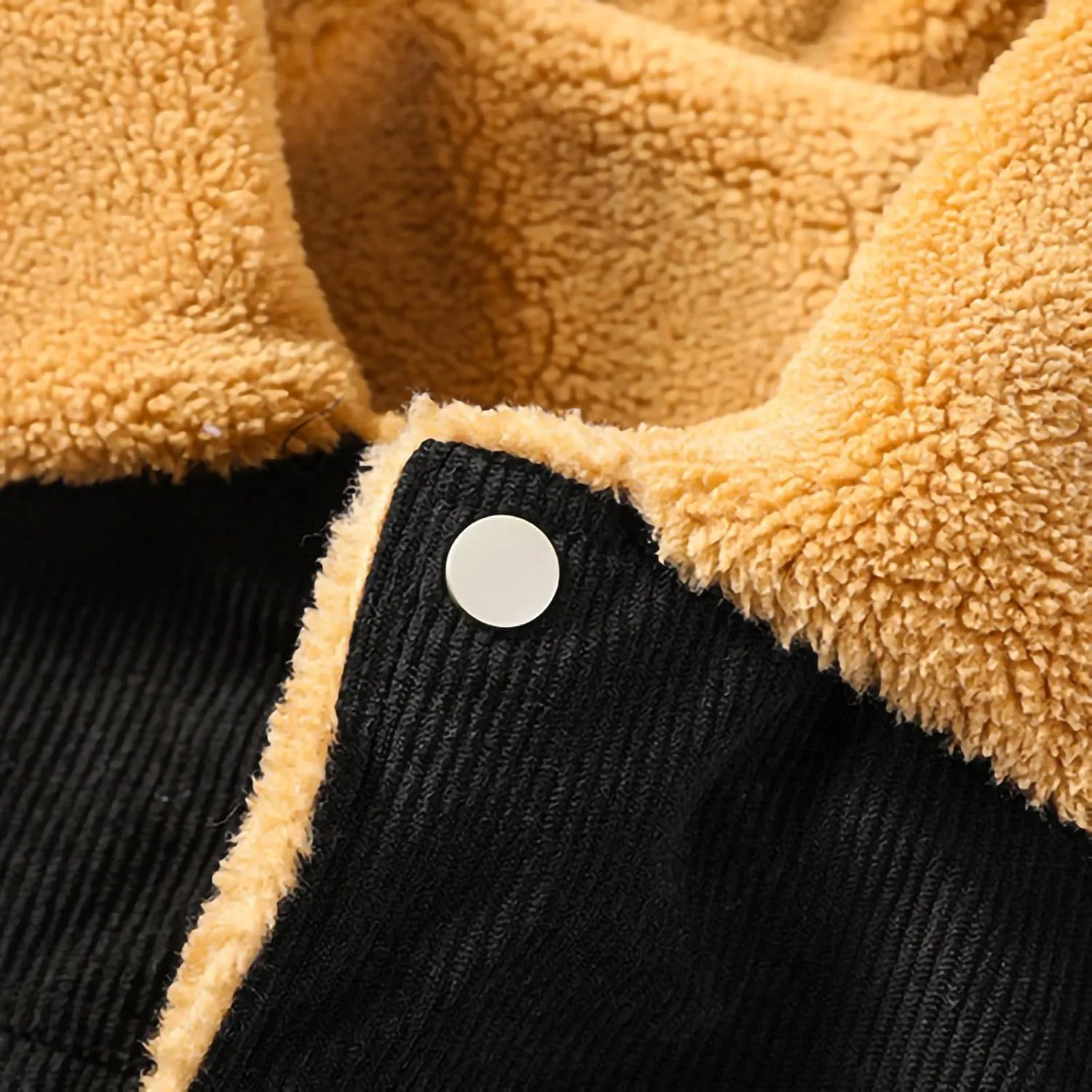 Finelylove Mens Corduroy Jacket Warm Sherpa Lined Fleece Thick Winter Coats Casual Turn Down Collar Cargo Trucker Coat