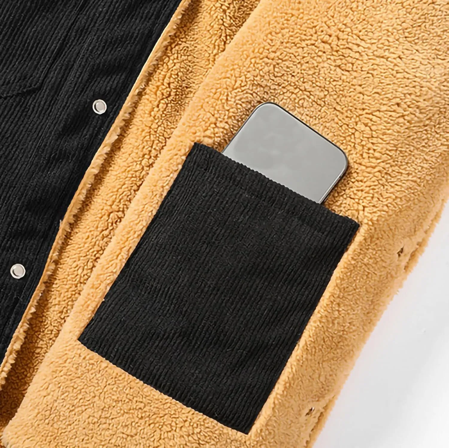 Finelylove Mens Corduroy Jacket Warm Sherpa Lined Fleece Thick Winter Coats Casual Turn Down Collar Cargo Trucker Coat