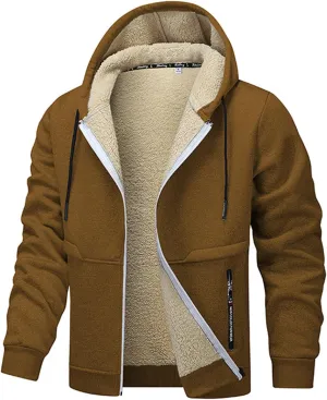 Fleece Hoodie Men Fall Winter Coats Zip Up Sherpa Lined Fuzzy Sweatshirt Jacket Casual Warm Long Sleeve Coat Outerwear