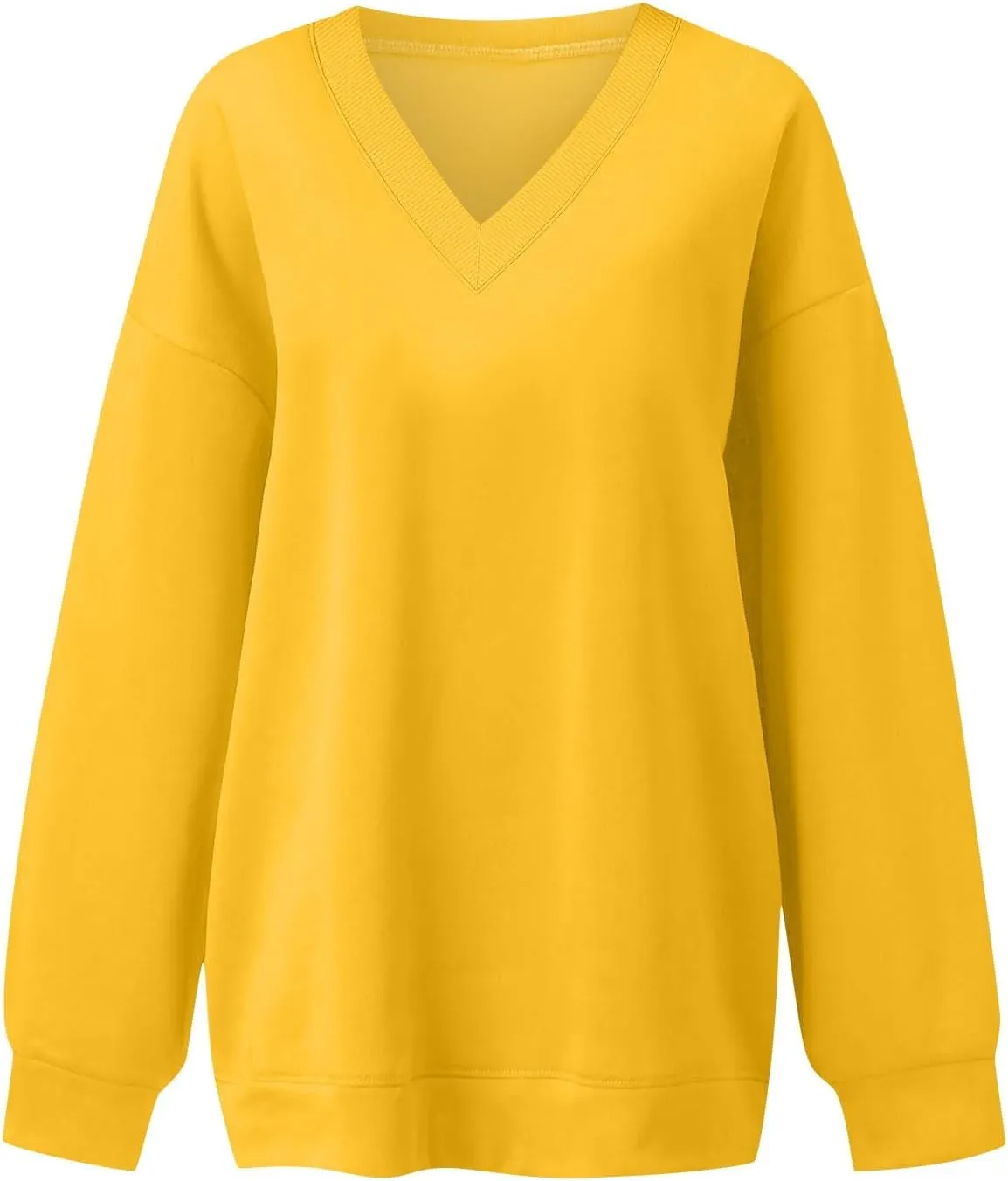 Fleece V Neck Sweatshirt Women Plain Drop Shoulder Oversized Sweatshirts Casual Baggy Comfy Soft Cotton Pullover Tops