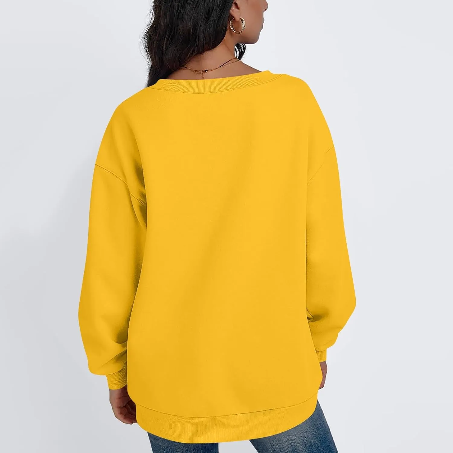 Fleece V Neck Sweatshirt Women Plain Drop Shoulder Oversized Sweatshirts Casual Baggy Comfy Soft Cotton Pullover Tops