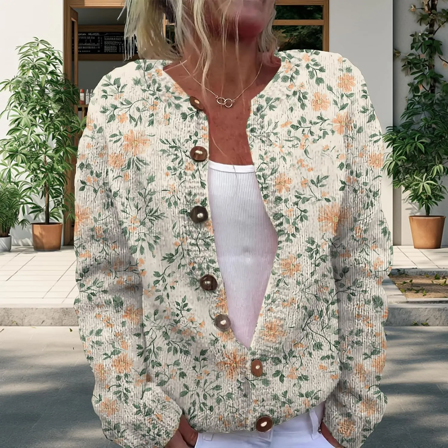 Floral Button Up Sweater Cardigan for Women Trendy Oversized Long Sleeve Casual Sweaters Plus Size Tops Outfits