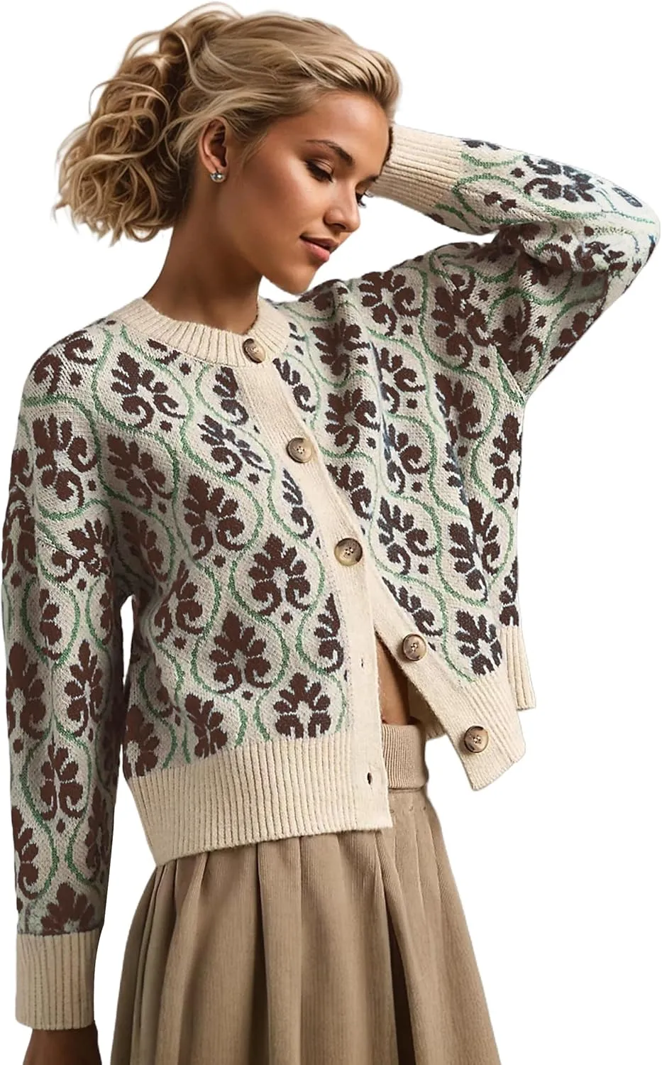 Floral Cardigan Sweaters for Women Lightweight Button Up Flower Printed Pattern Cardigans Fall Knit Sweater Tops