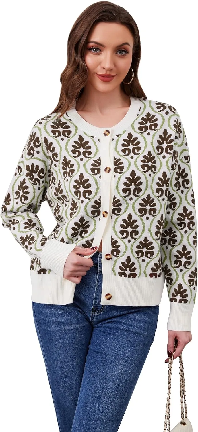 Floral Cardigan Sweaters for Women Lightweight Button Up Flower Printed Pattern Cardigans Fall Knit Sweater Tops