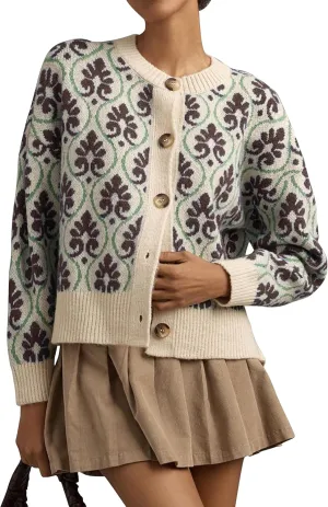 Floral Cardigan Sweaters for Women Lightweight Button Up Flower Printed Pattern Cardigans Fall Knit Sweater Tops