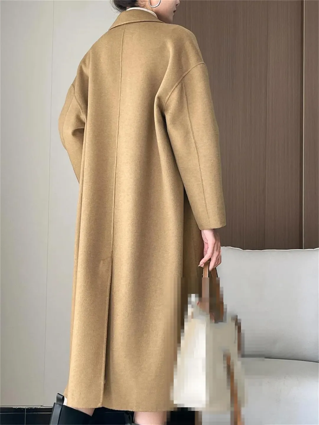Fnfmrfmr Women Double-Sided Wool Blend Long Coats Simple Double Breasted Autumn Winter Blazer Woolen Jacket