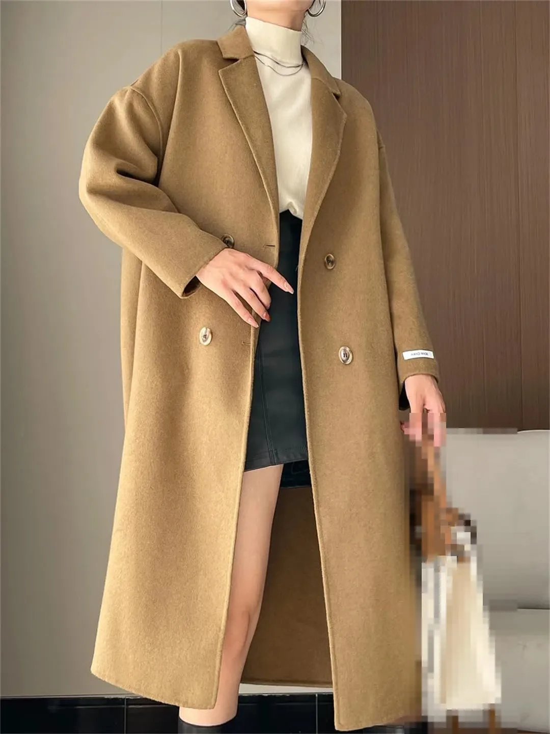 Fnfmrfmr Women Double-Sided Wool Blend Long Coats Simple Double Breasted Autumn Winter Blazer Woolen Jacket