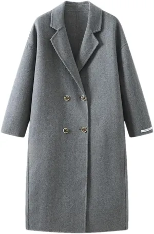 Fnfmrfmr Women Double-Sided Wool Blend Long Coats Simple Double Breasted Autumn Winter Blazer Woolen Jacket