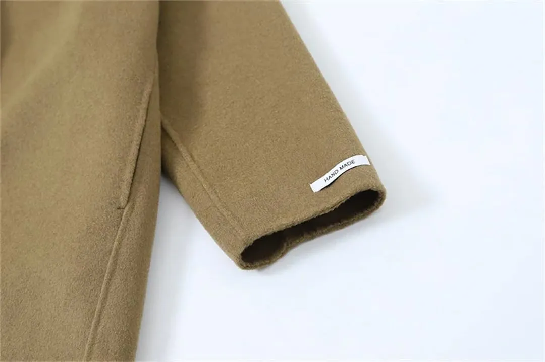 Fnfmrfmr Women Double-Sided Wool Blend Long Coats Simple Double Breasted Autumn Winter Blazer Woolen Jacket