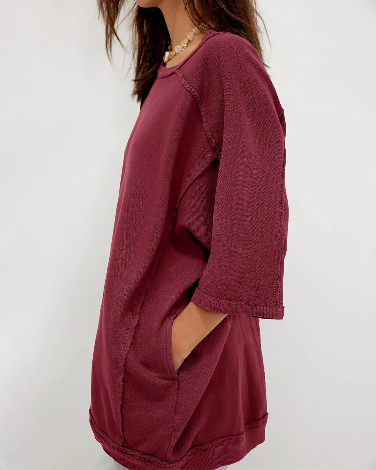 Gacaky Womens Oversized Sweatshirts Pullover 3/4 Sleeve Crewneck Pullover Tops Trendy Cute Y2K Tee with Pockets