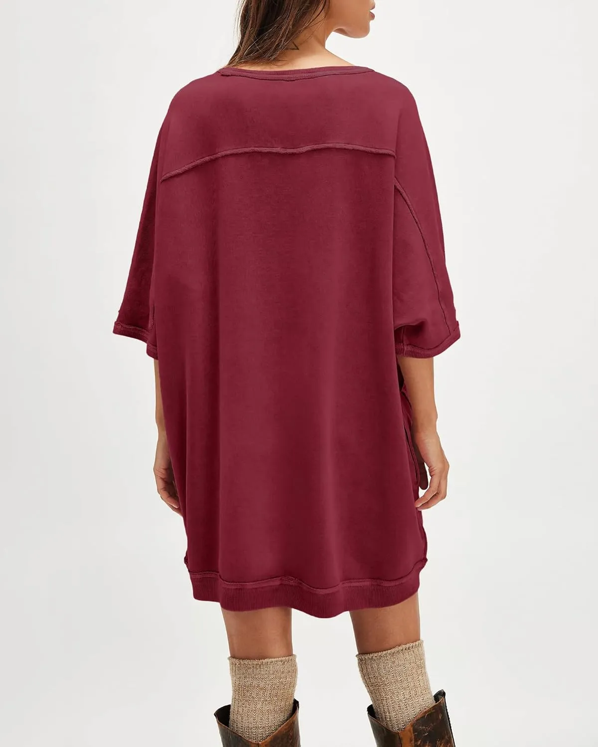 Gacaky Womens Oversized Sweatshirts Pullover 3/4 Sleeve Crewneck Pullover Tops Trendy Cute Y2K Tee with Pockets