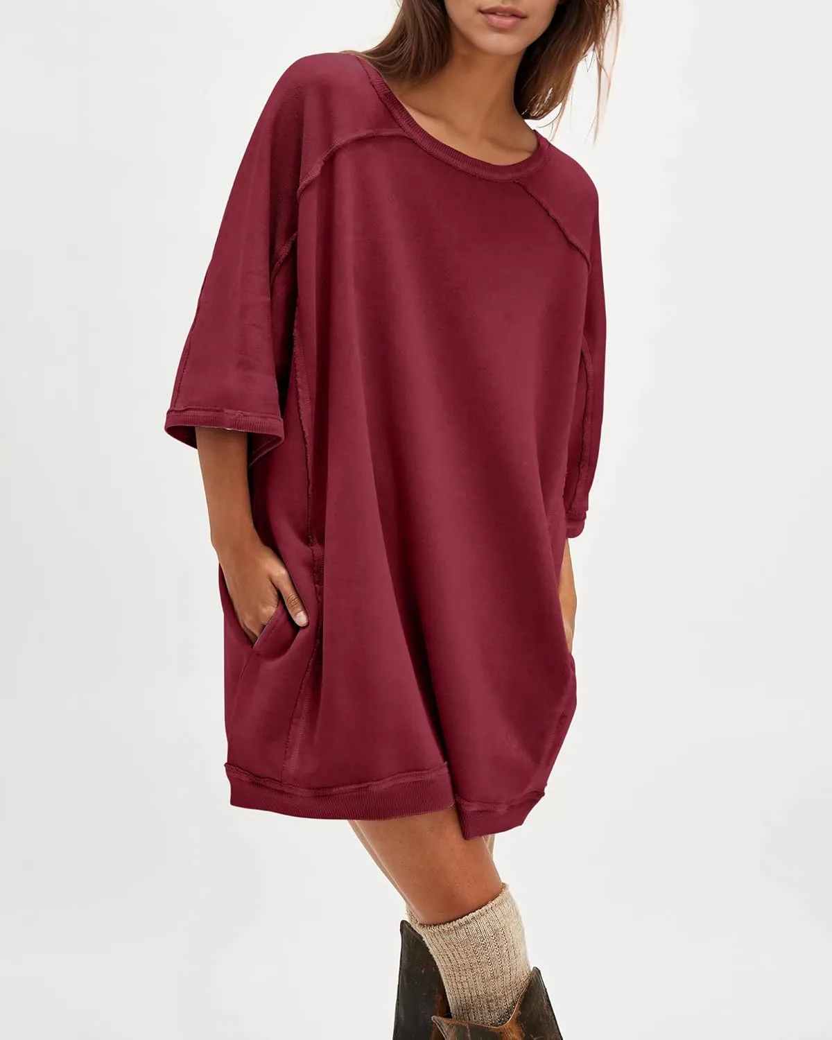 Gacaky Womens Oversized Sweatshirts Pullover 3/4 Sleeve Crewneck Pullover Tops Trendy Cute Y2K Tee with Pockets
