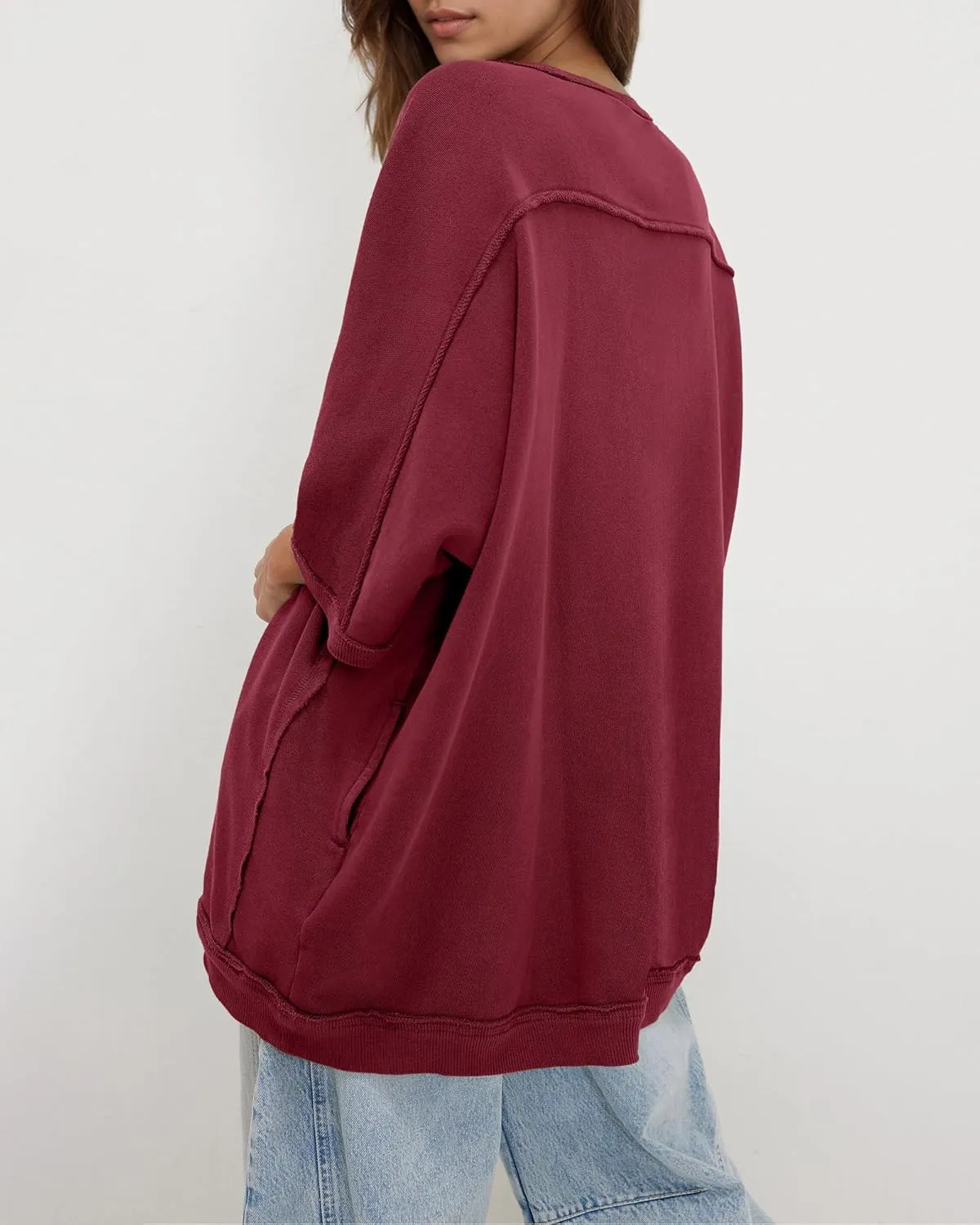 Gacaky Womens Oversized Sweatshirts Pullover 3/4 Sleeve Crewneck Pullover Tops Trendy Cute Y2K Tee with Pockets