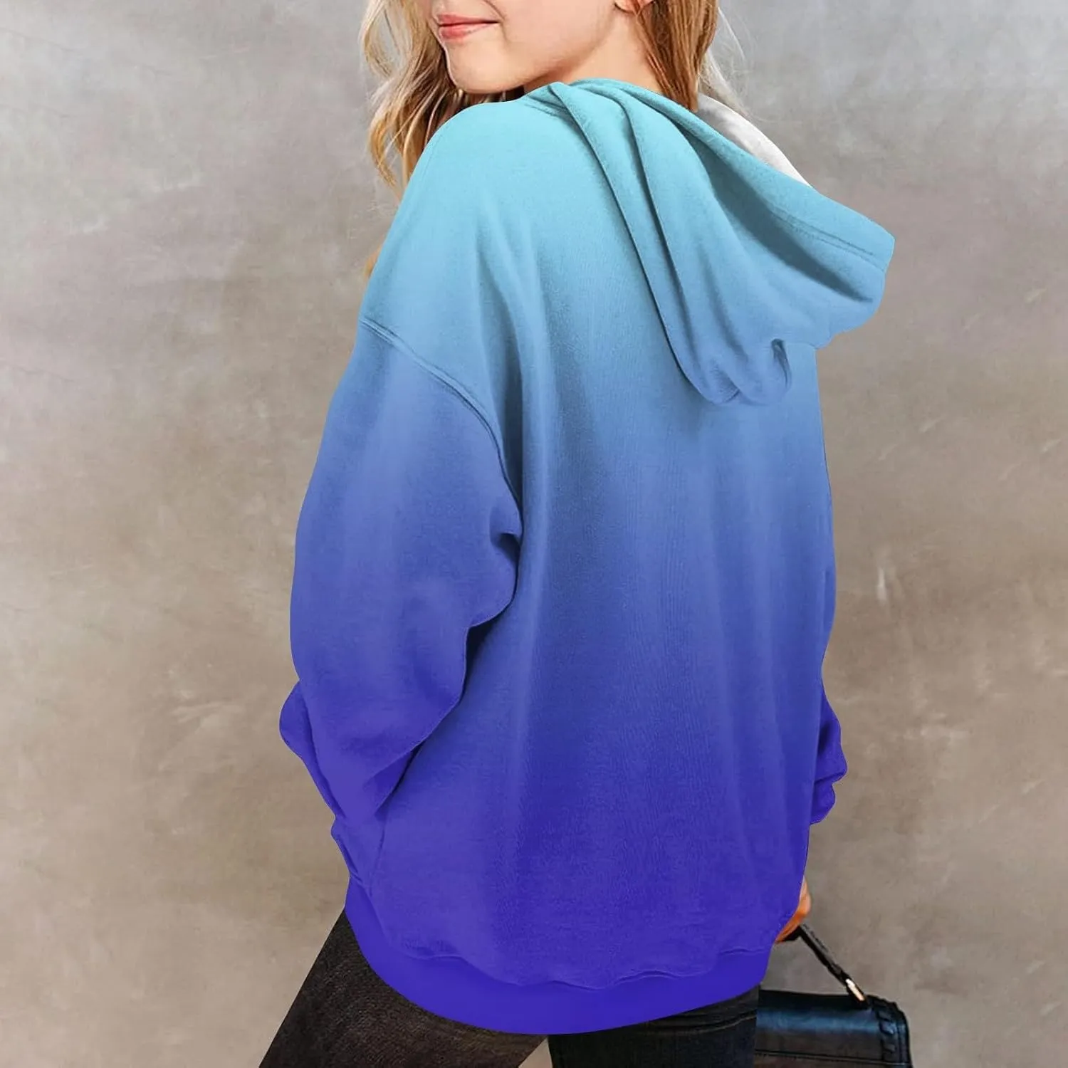 Girls Fashion Gradient Color Sweatshirt Casual Long Sleeve Hoodies Loose Soft Pullover Clothing Outfits with Pocket