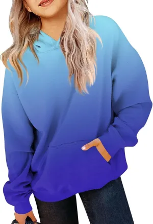 Girls Fashion Gradient Color Sweatshirt Casual Long Sleeve Hoodies Loose Soft Pullover Clothing Outfits with Pocket