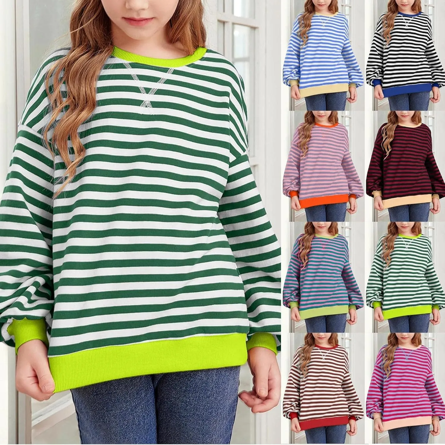 Girls Striped Pullover Toddler Girl Cotton Long Sleeve Oversized Sweatshirt Color Block Fall Winter Clothes Tops