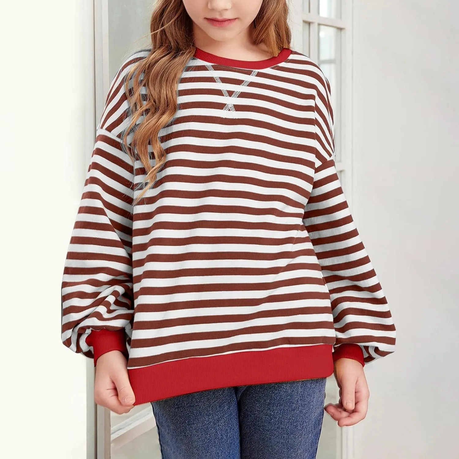 Girls Striped Pullover Toddler Girl Cotton Long Sleeve Oversized Sweatshirt Color Block Fall Winter Clothes Tops