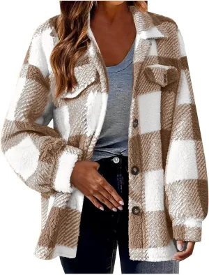 GOFULY Womens Winter Coats Casual Fuzzy Fleece Hoodies Button up Fall Sherpa Jackets Warm Plaid Cardigans Trendy Outerwear