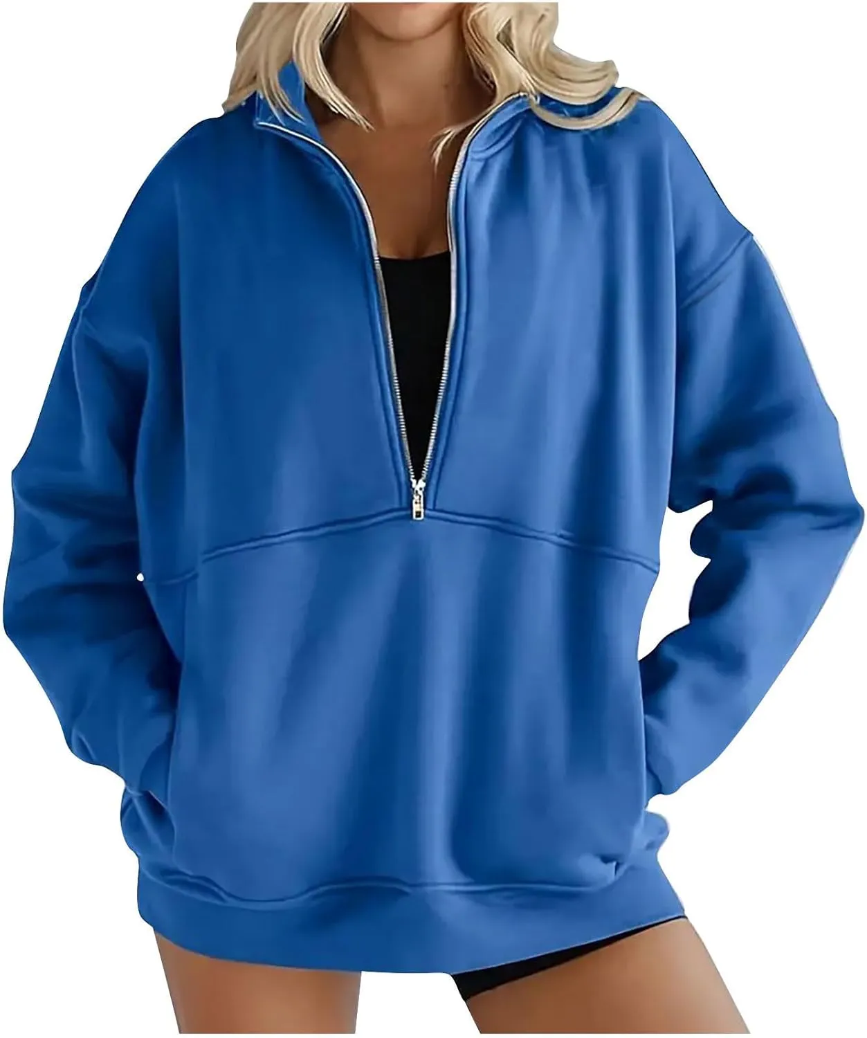 Half Zip Sweatshirts For Women 2024 Trendy Long Sleeve Casual Loose Pullover Tops Fall Winter Outfits With Pockets