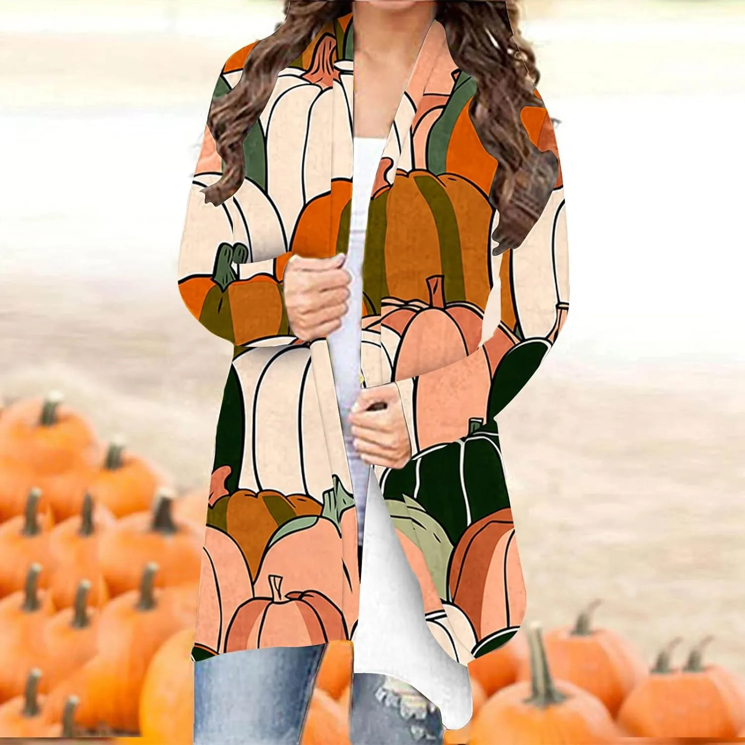 Halloween Cardigan for Women Fall Outfits 2024 Long Sleeve Pumpkin Cardigan Sweater Cute Print Knitting Cardigans