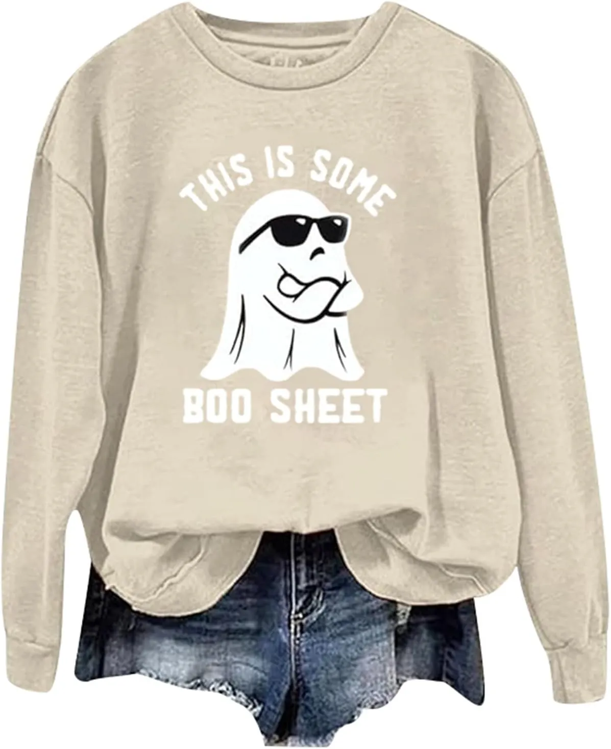 Halloween Crewneck Sweatshirts Women Ghost Print Loose Pullover Tops Graphic Long Sleeve Oversized Cute Sweatshirt