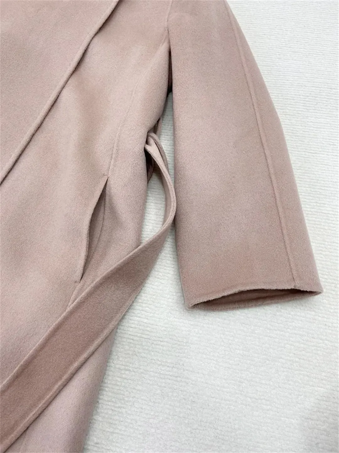 Hdhdeueh Women's Double Sided Cashmere Blends Coat One Button Lace Up Long Double Sided Wool Coats