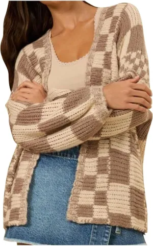 HGps8w Dressy Plaid Cardigans for Women Loose Open Front Sweaters Long Sleeve Versatile Casual Chunky Knit Outerwear