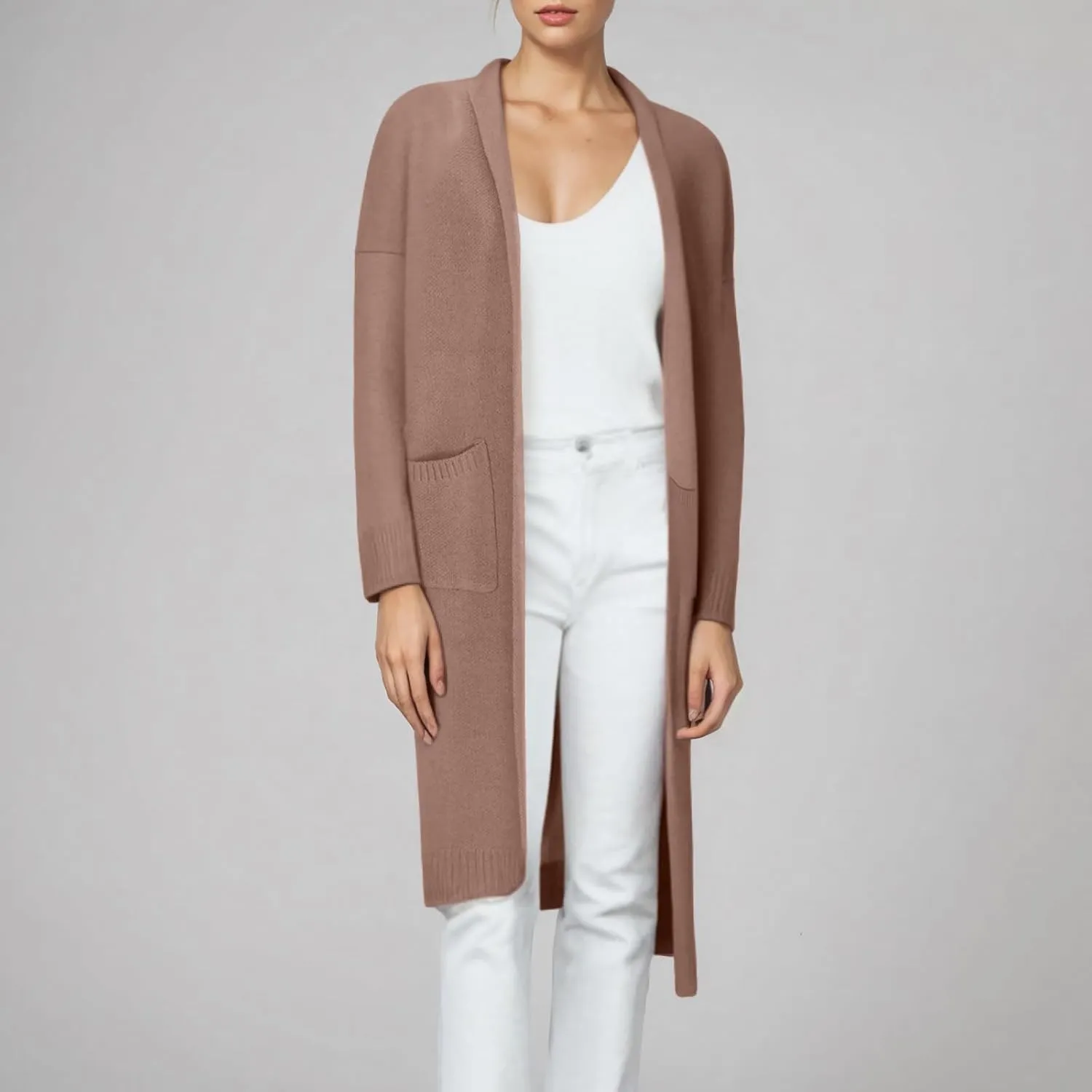HGps8w Long Cardigans for Women Fall Winter Elegant Open Front Casual Cozy Long Sleeve Knit Outerwear Jackets with Pockets