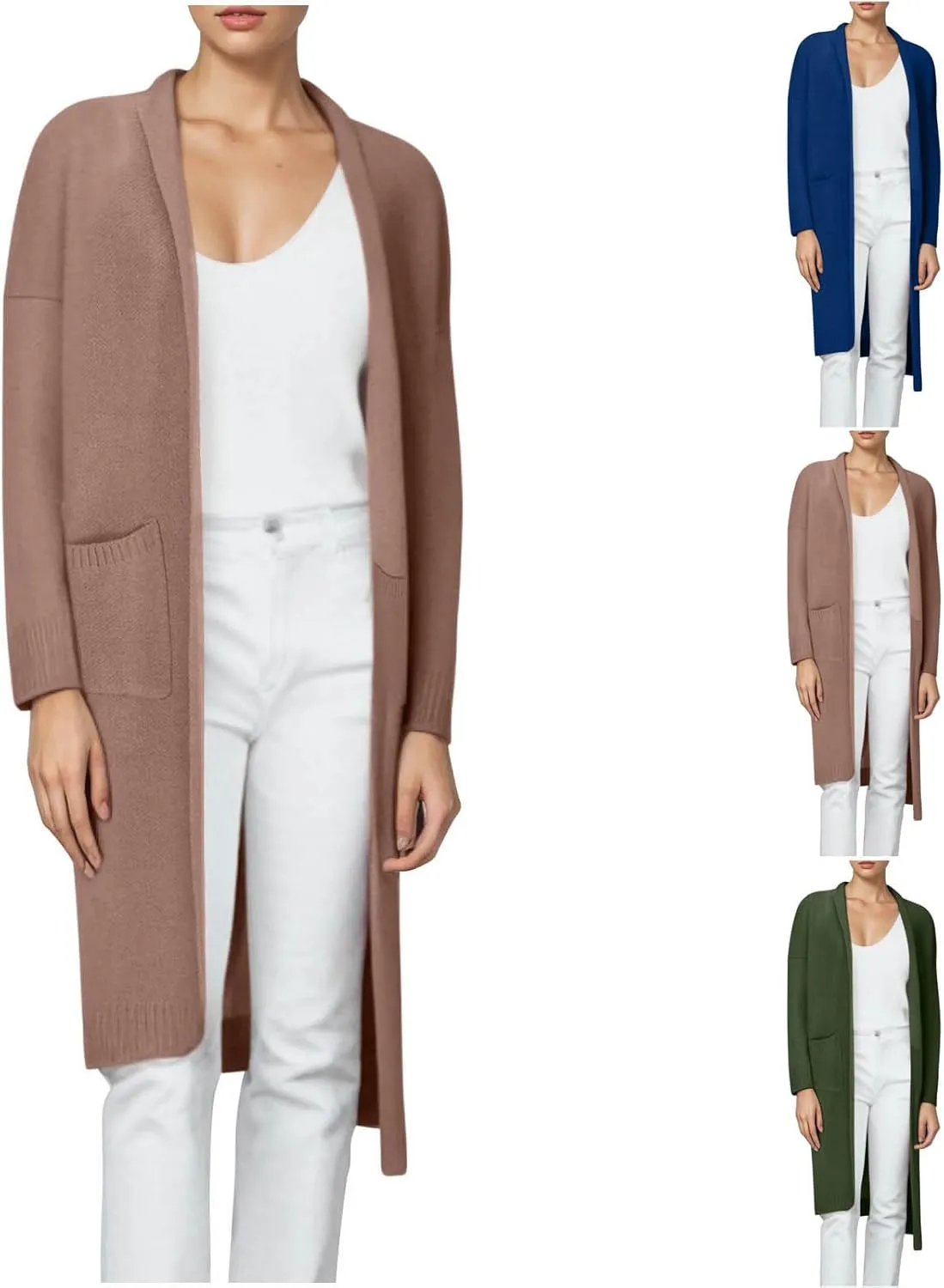 HGps8w Long Cardigans for Women Fall Winter Elegant Open Front Casual Cozy Long Sleeve Knit Outerwear Jackets with Pockets