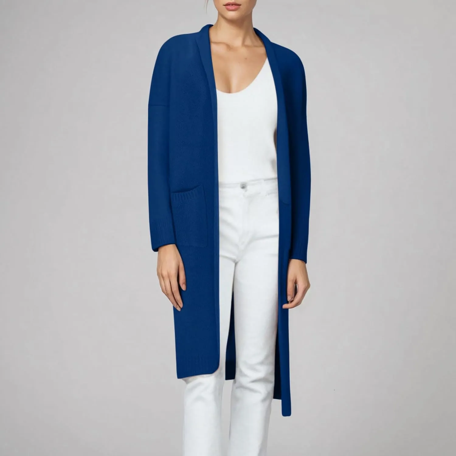 HGps8w Long Cardigans for Women Fall Winter Elegant Open Front Casual Cozy Long Sleeve Knit Outerwear Jackets with Pockets